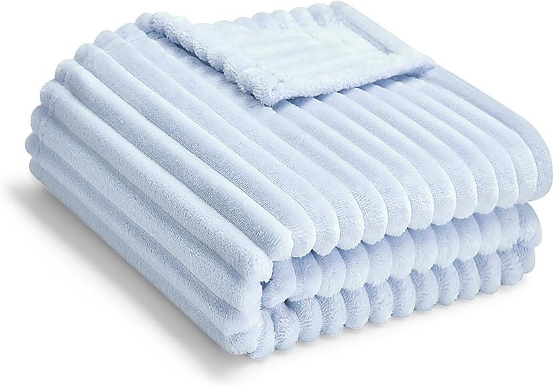Eonkasp Soft Fleece Baby Blanket Ultra Cozy Blue Baby Blankets for Boys Warm and Lightweight Infant Toddler Newborn Receiving Gift with Reversible Stripes for Crib Stroller, 30x40 Inch, Light Blue - Image 1